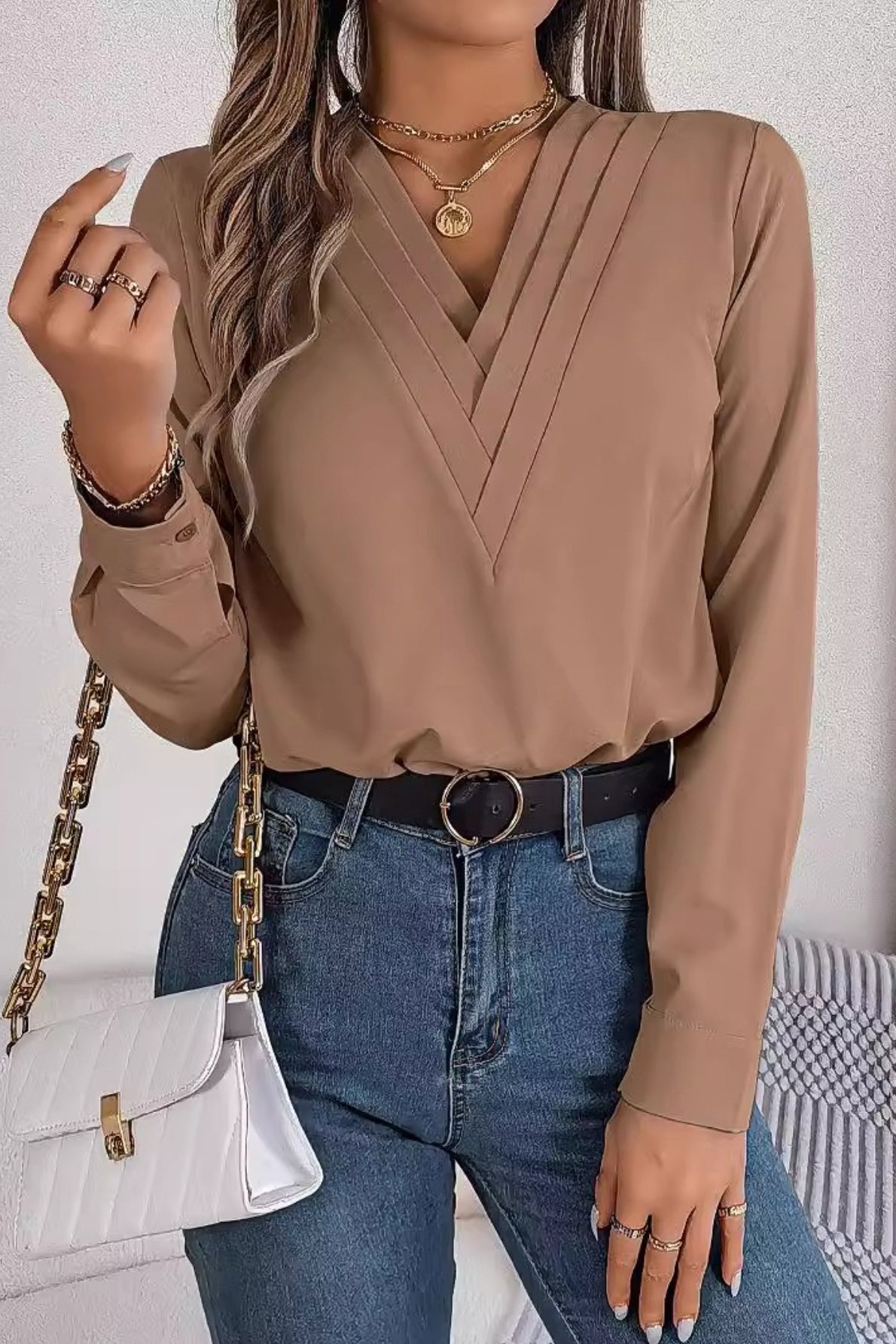 Layered V Neck Elegant Long Sleeve Blouse