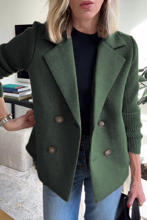 Double Breasted Ribbed Knit Sleeve Blazer 7