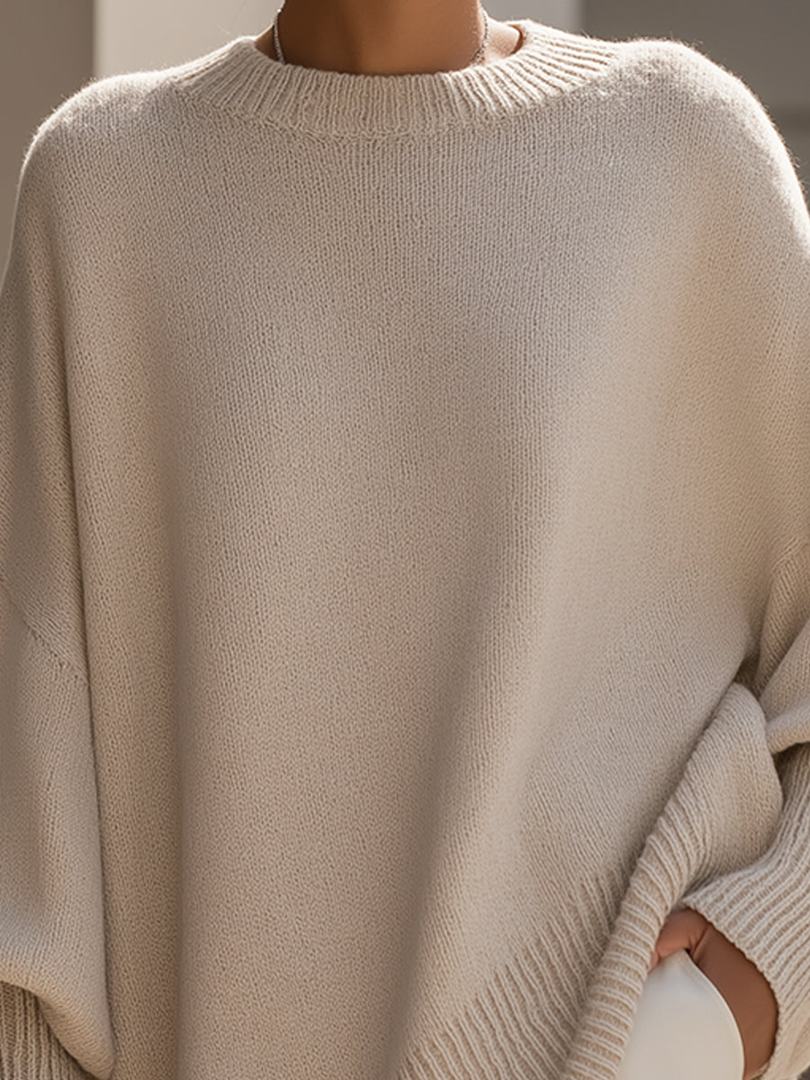 Crew Neck Oversized Asymmetric Hem Poncho Sweater 4
