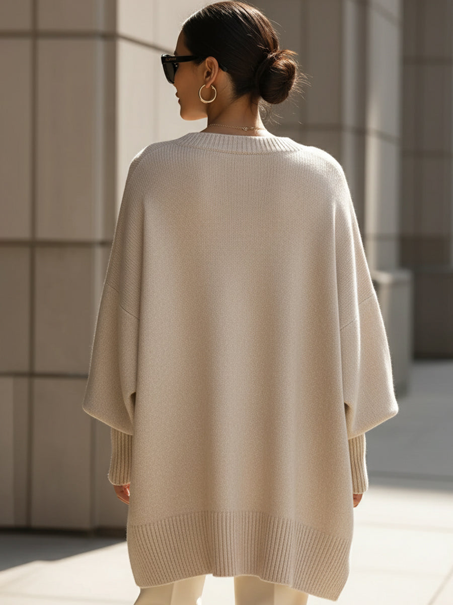 Crew Neck Oversized Asymmetric Hem Poncho Sweater 6
