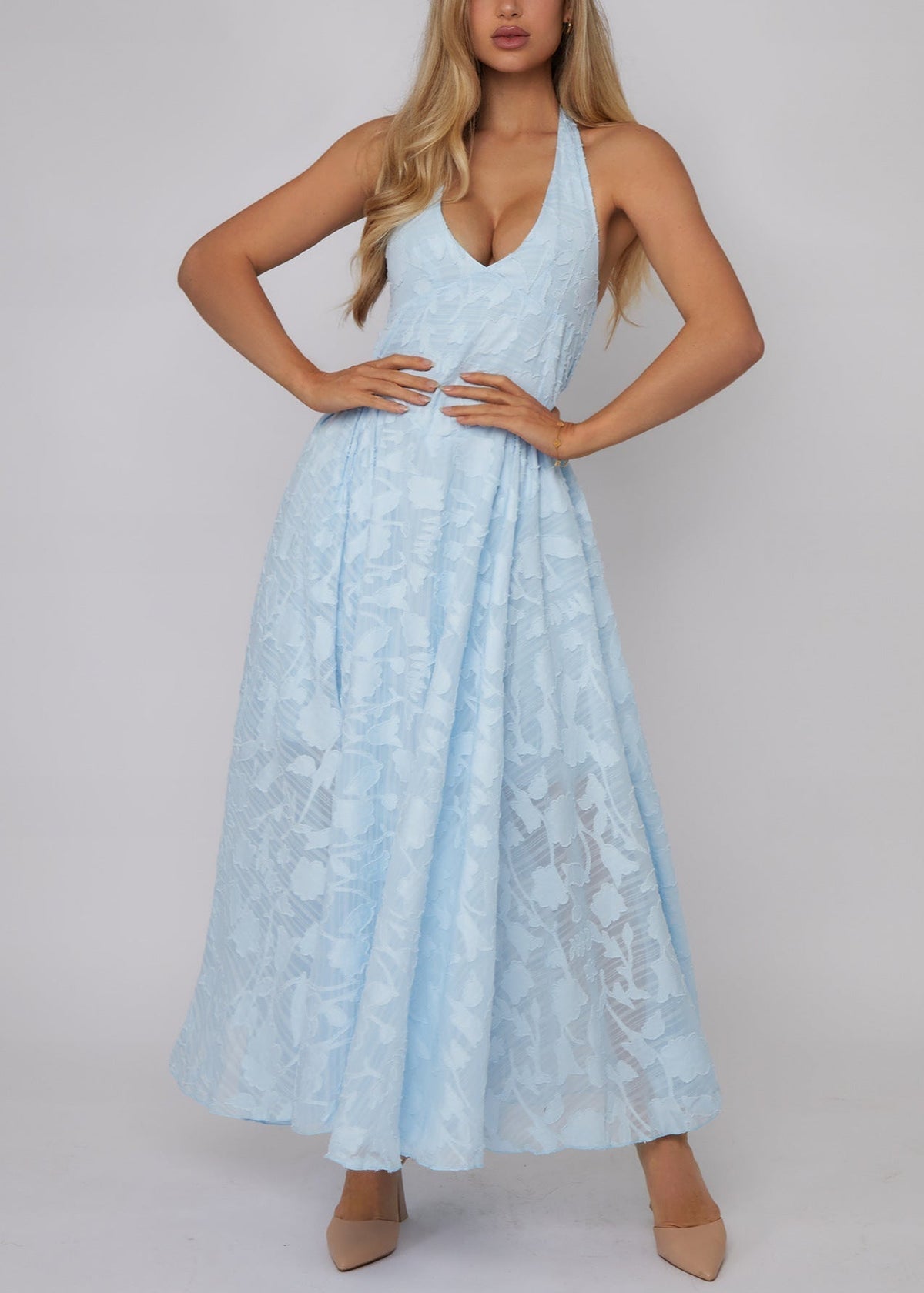 Lace V-Neck Sleeveless Bodycon Maxi Cocktail Dress