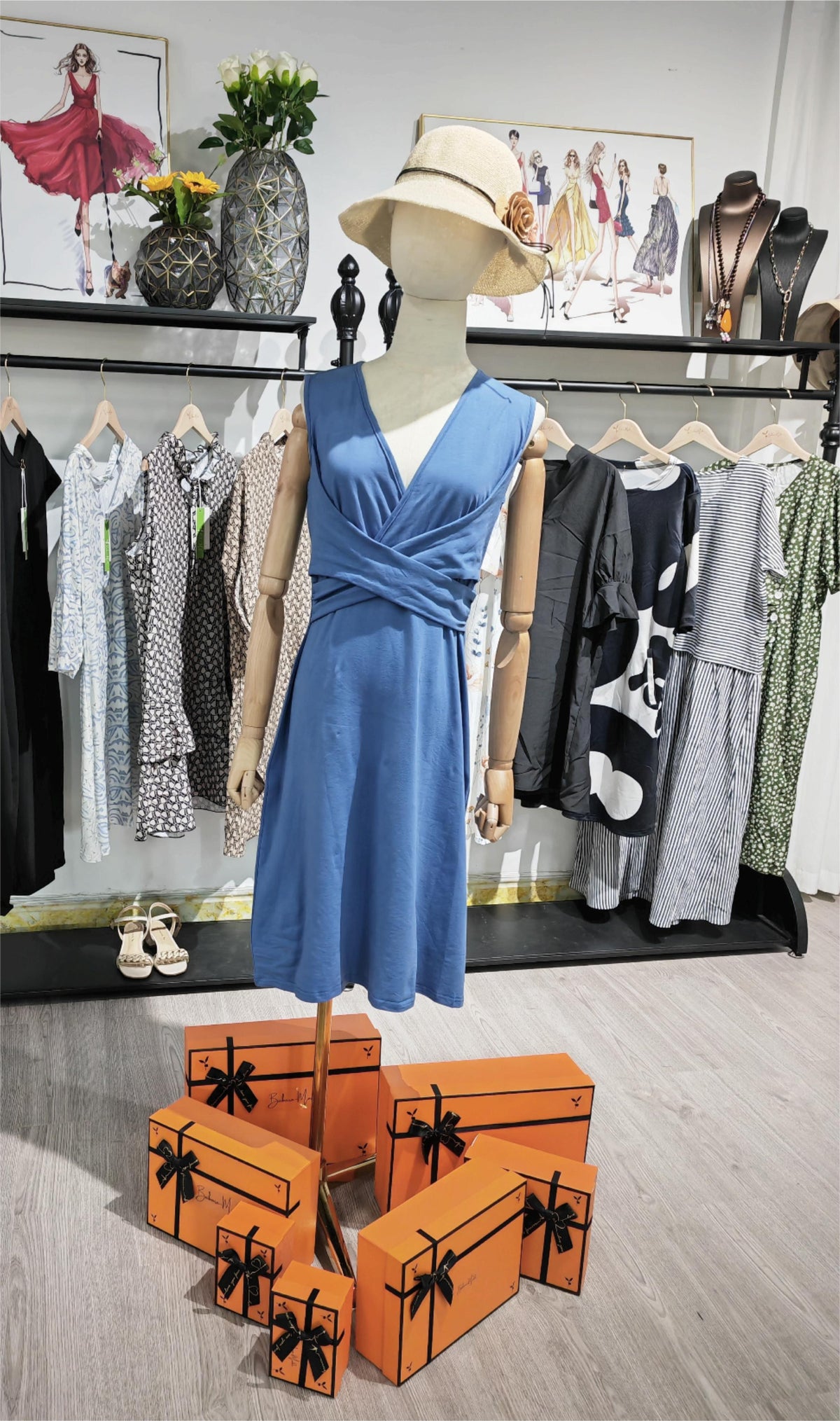 Sleeveless Deep V-Neck Wrap Pleated Waist A-Line Cocktail Midi Dress - View 5
