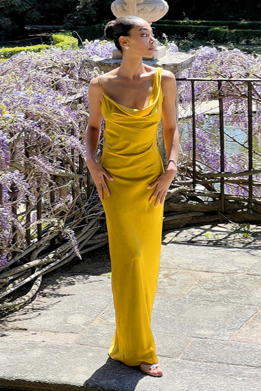 Backless Halter-Neck Satin Dress