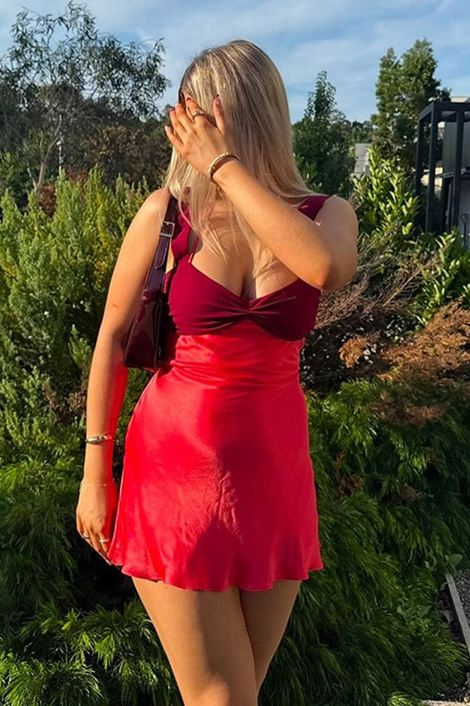Satin V-Neck Sleeveless Backless Bodycon Mini Dress - View 3