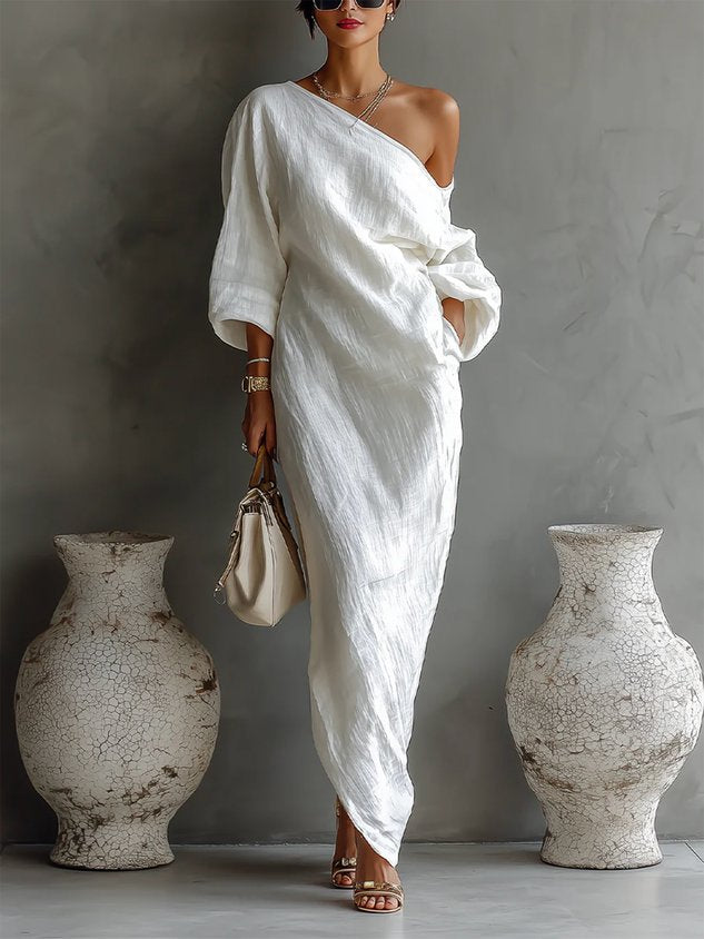 Abstract Print One Shoulder Long Sleeve Maxi Dress 6