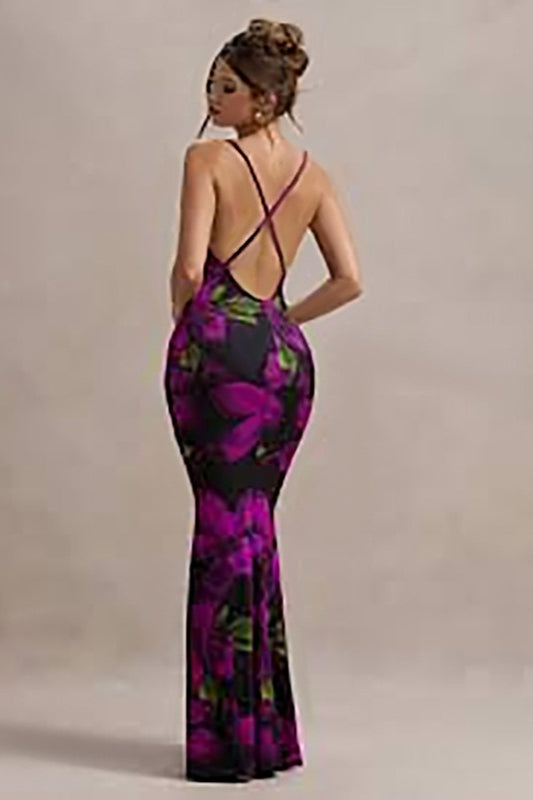 Floral Cross Strap Maxi Party Dress - View 2