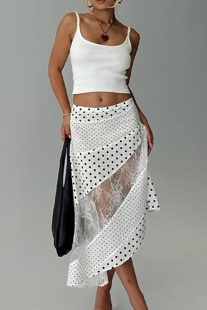 Polka Dot Patchwork Asymmetric Skirt
