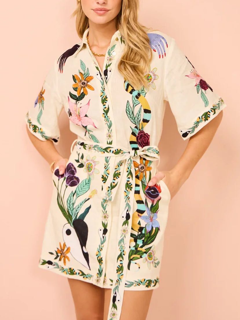 Modern Sophisticated Feel Satin Unique Print Mini Dress - View 5