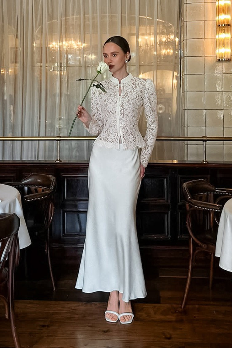 Tailored Mandarin Lace Blouse