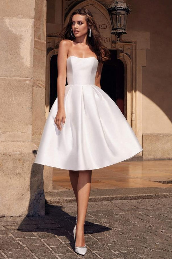 Strapless Pleated Fit and Flare A-Line Cocktail Midi Dress