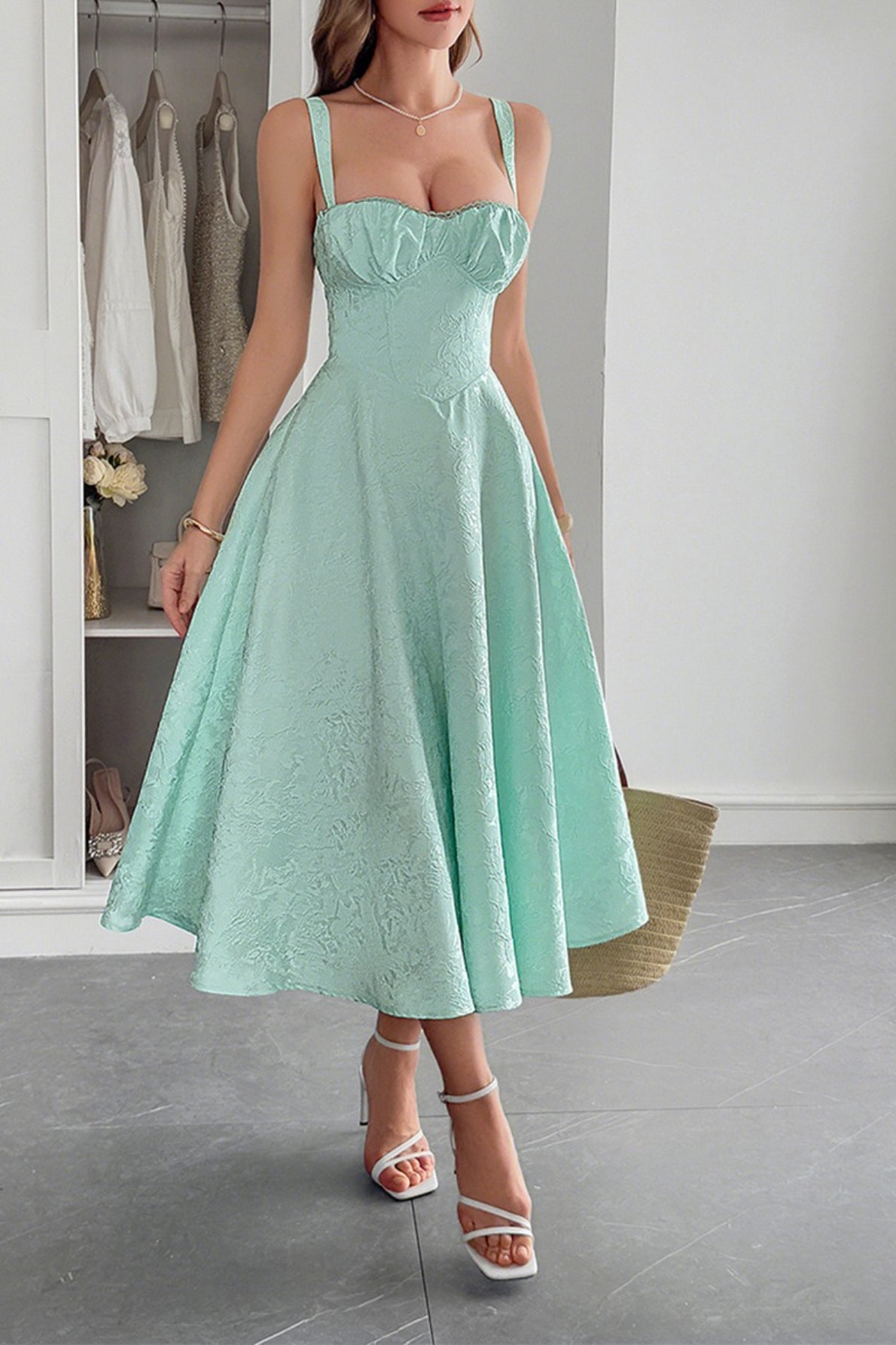 Spaghetti Strap Jacquard Maxi Formal Dress