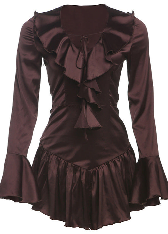 Satin Ruffle Lace Up Mini Dress - View 3