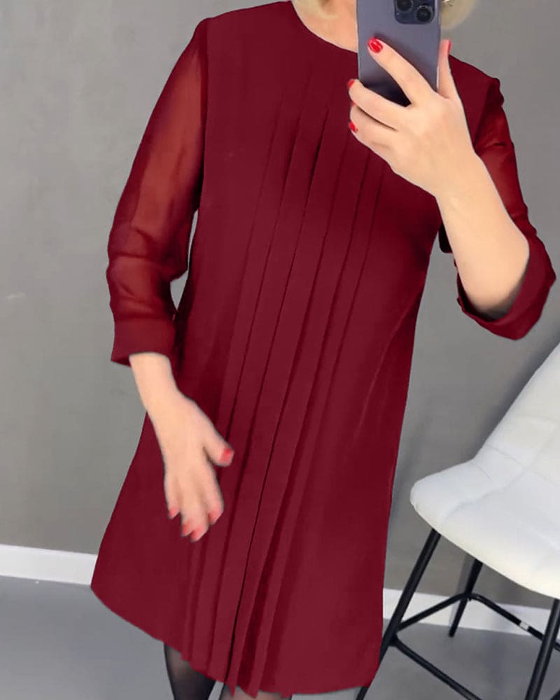 V-Neck 3/4 Sleeve Ruched Midi Dress - View 12