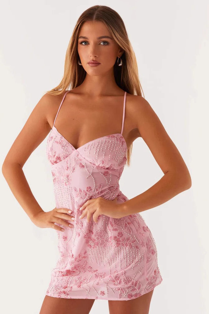 Sequin Spaghetti Strap Backless Bodycon Mini Dress