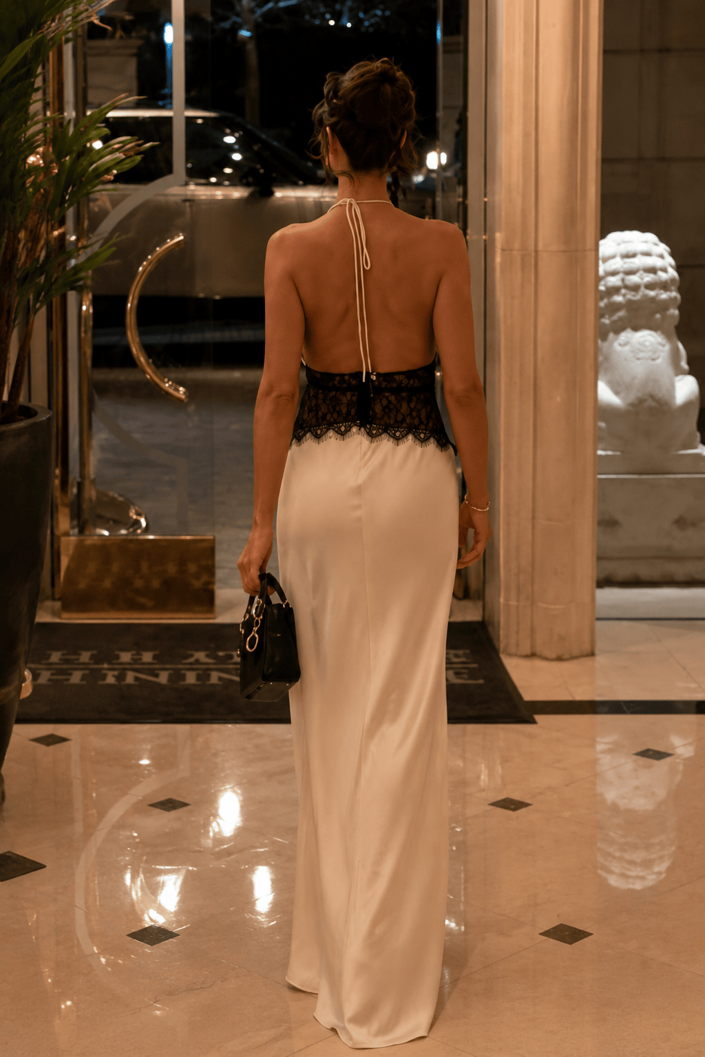Halter-Neck Lace Sheer Mesh Dress