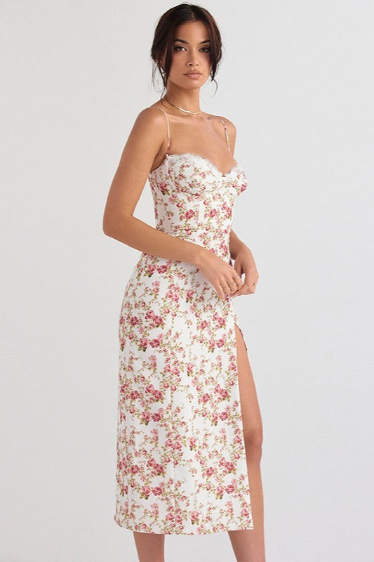 Velvet Deep V-Neck High Split Slip Maxi Dress - View 4