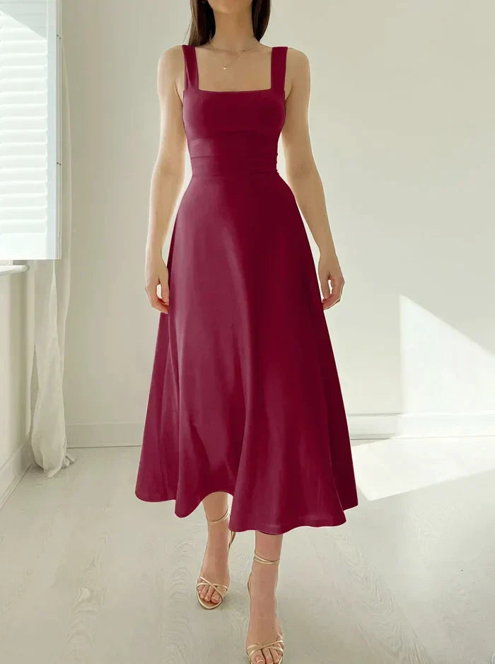 Square Neck Sleeveless Princess Seam A-Line Midi Dress - View 5