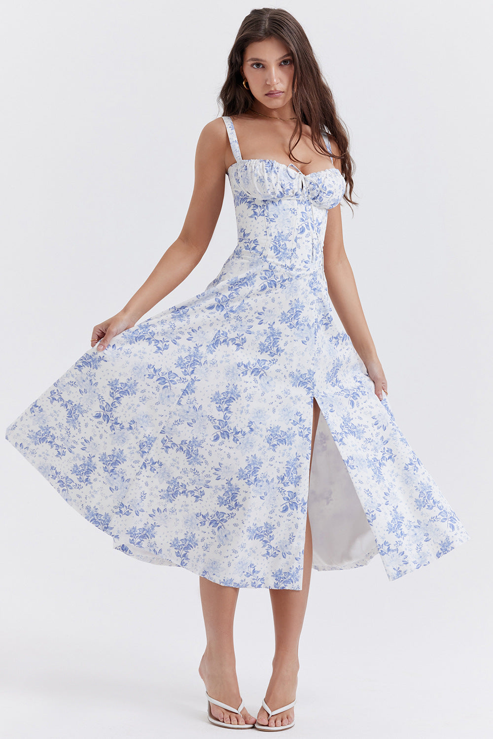 Sweetheart Neck Corset Tie Front Fit and Flare Midi Dress - View 5