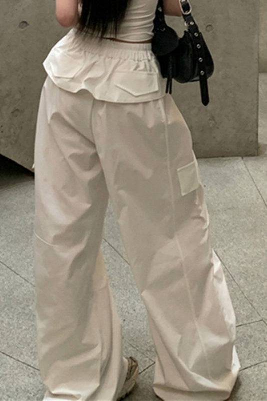 Tie Detail Ruched Pocket Loose Slouchy Cargo Pants
