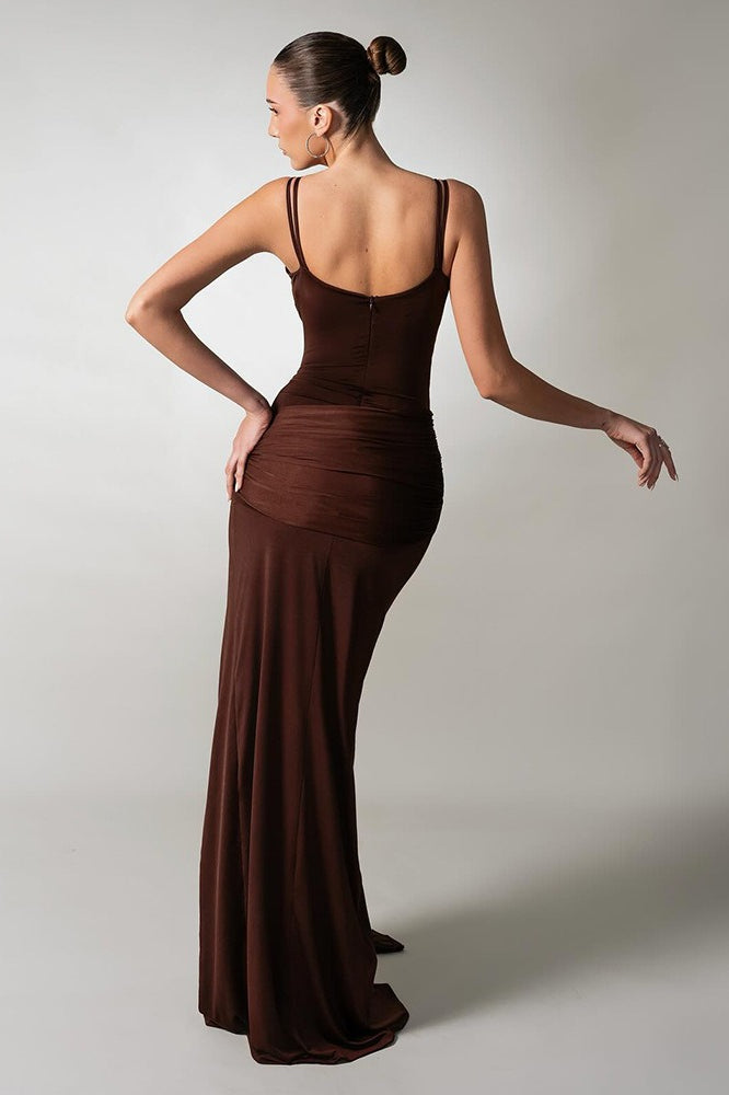 Ruched Backless Maxi Formal Dress