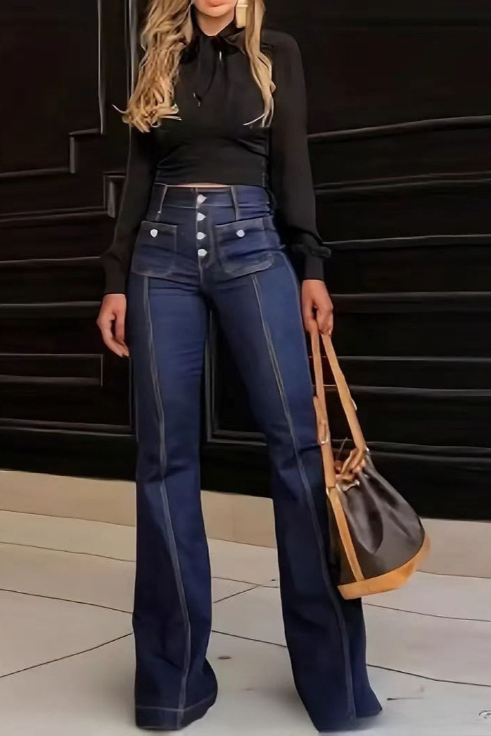High-Waist Patchwork Flared Denim Jeans
