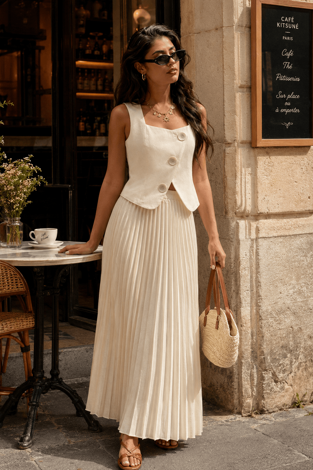 Sleeveless Top Skirt Two Piece Work Set