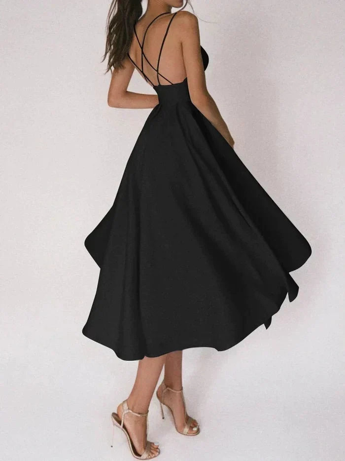 Deep V-Neck Double Spaghetti Strap Pleated A-Line Formal Gown - View 13