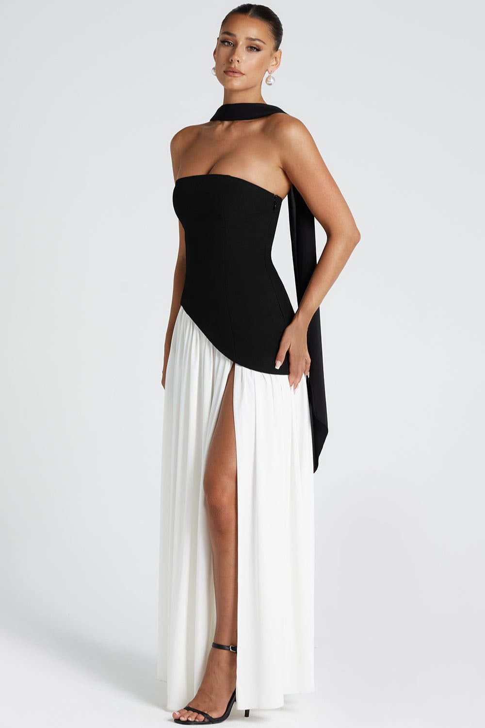 Strapless Bustier Scarf Neck High Split Maxi Dress - View 2