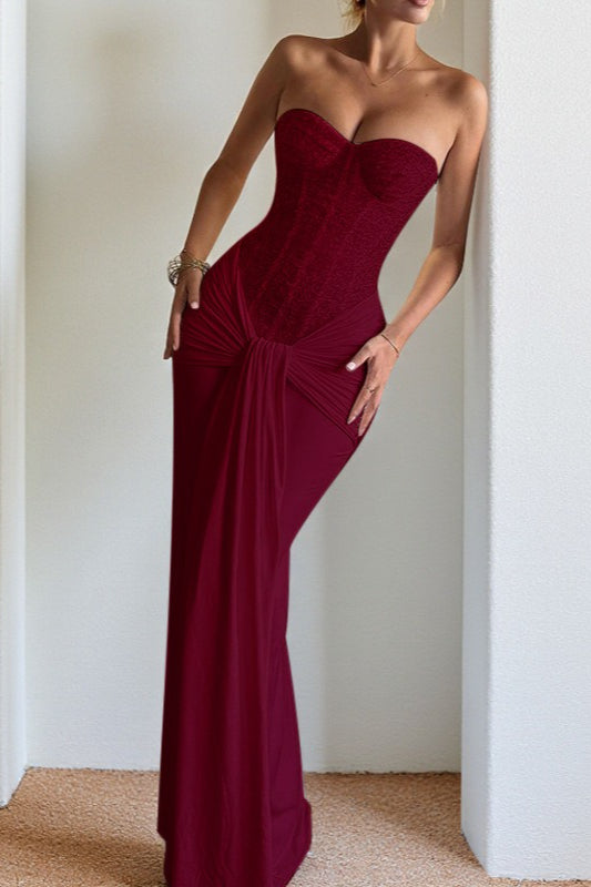Sequin Strapless Corset Ruched High Split Mermaid Maxi Dress - View 20