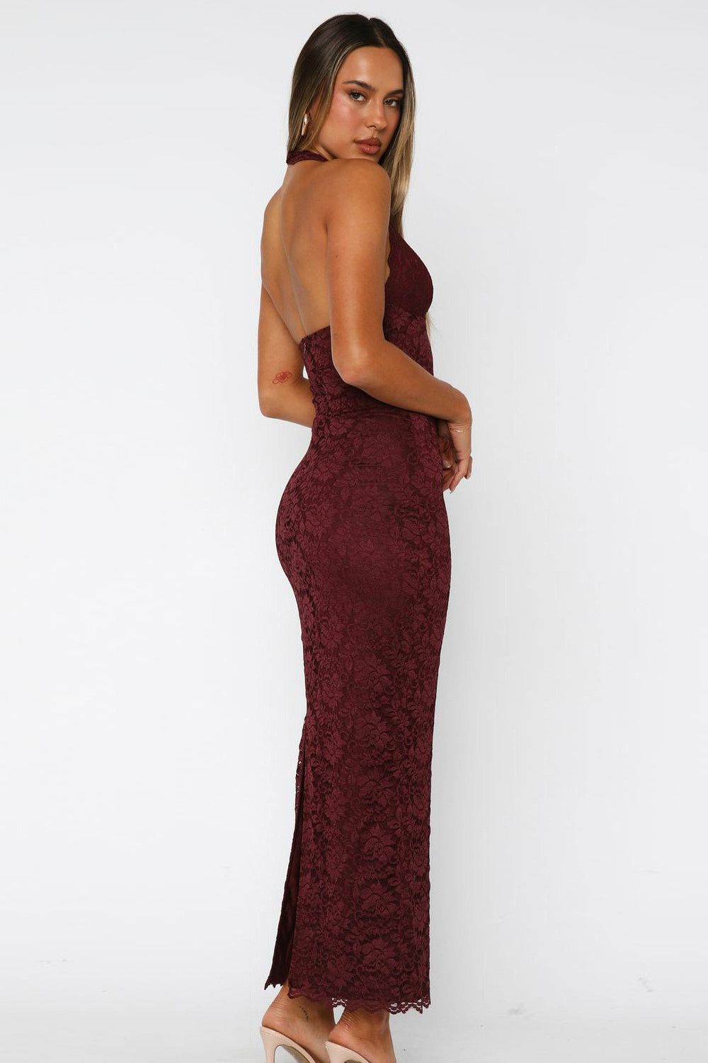 Lace Scallop V-Neck Bodycon Mermaid Maxi Dress - View 8