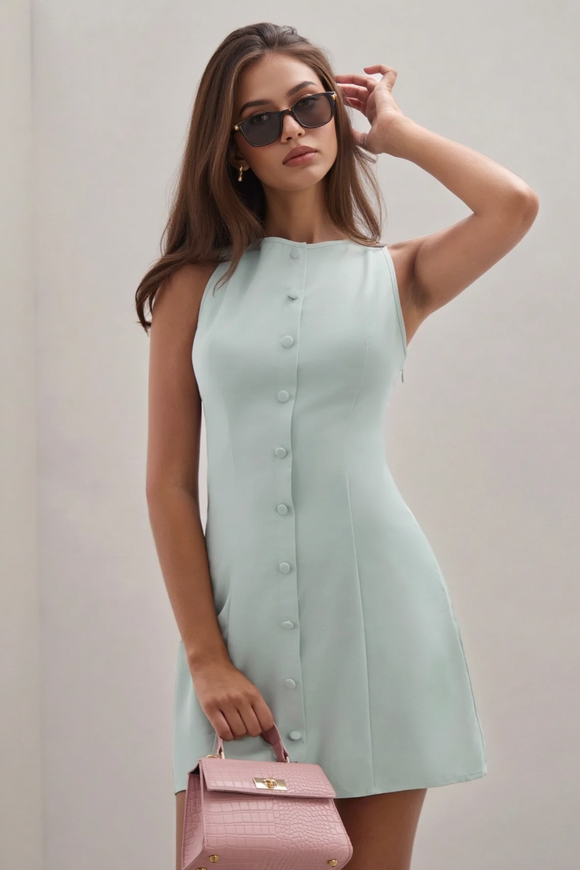 Button Slim Sleeveless Work Dress
