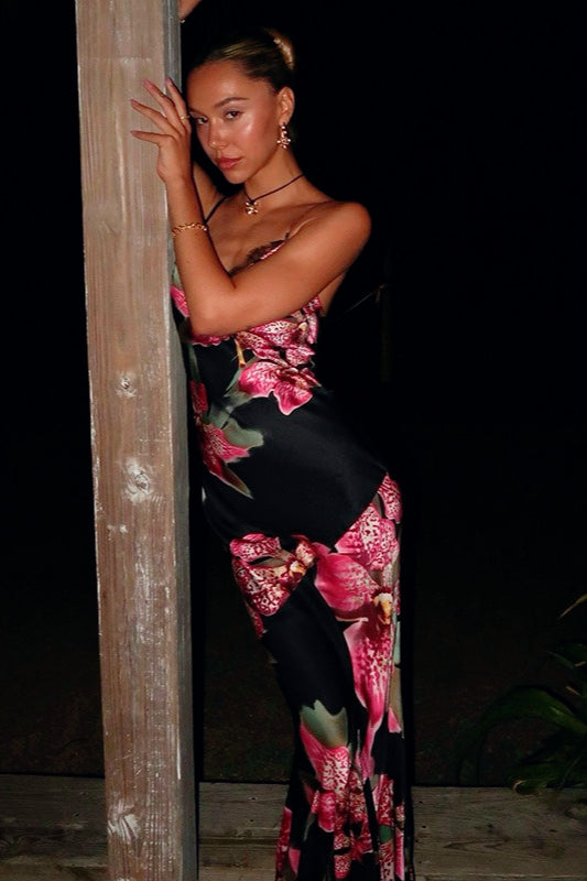 Bodycon Printed Maxi Silk Dress