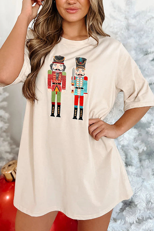 Sequin Crew Neck Short Sleeve Nutcracker Print Mini Dress - View 9
