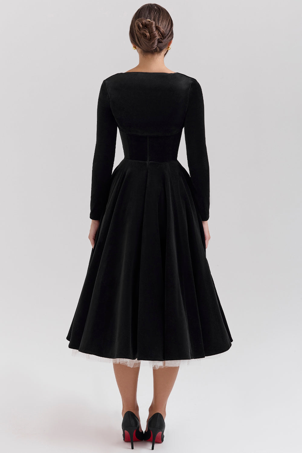 Black Velvet Tulle Midi Dress - View 9