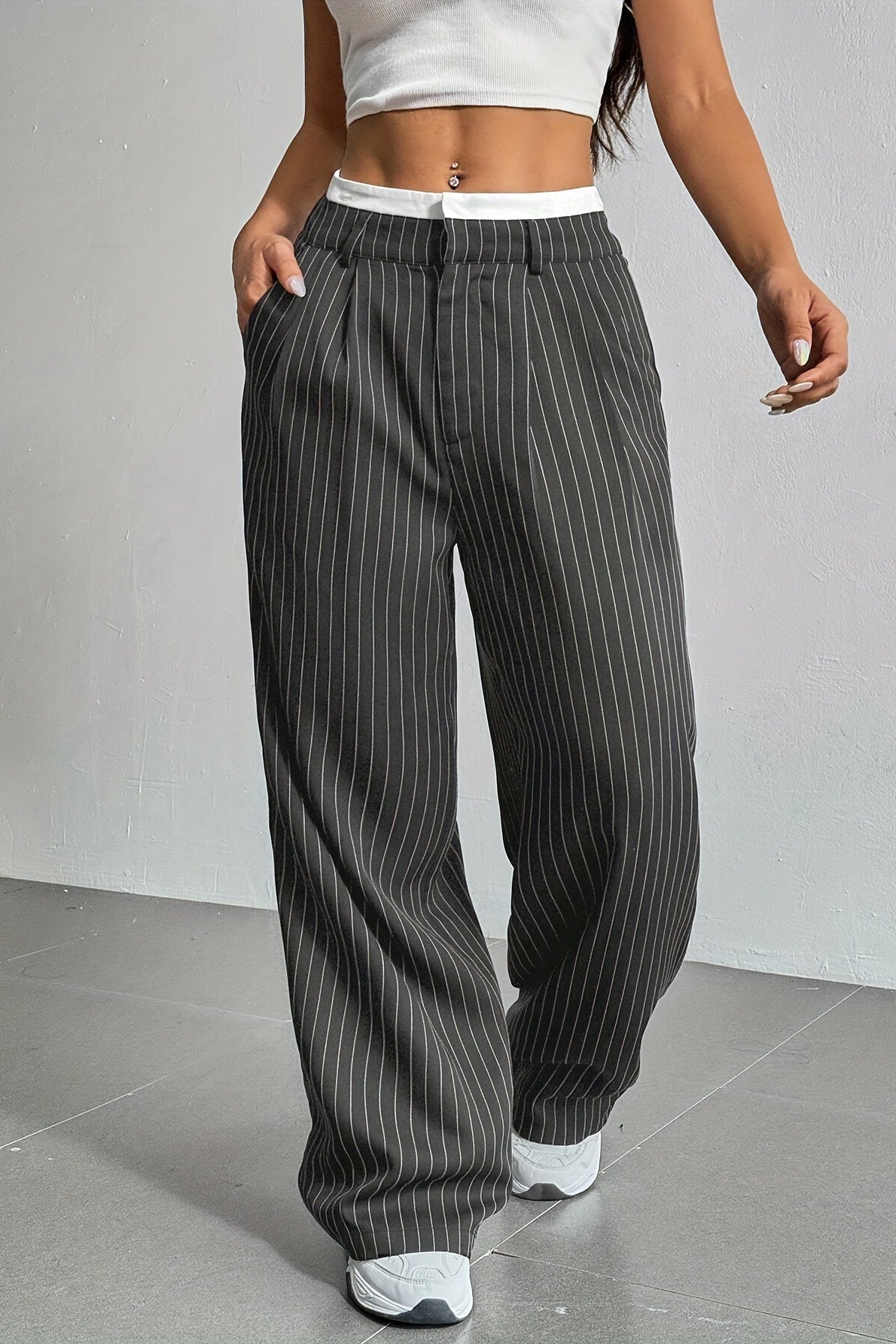Patchwork Stripe High Waist Straight Pants