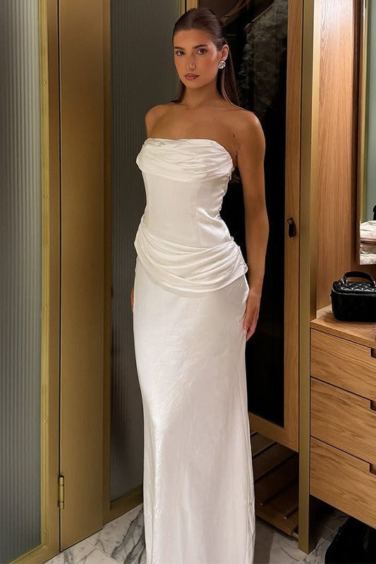 Satin Strapless Ruched Maxi Formal Dress - View 3