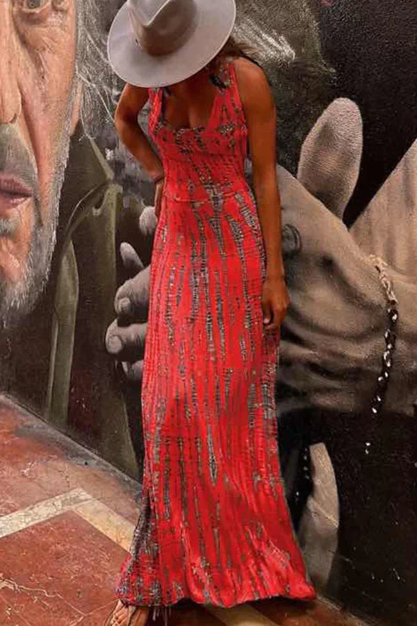 Tie Dye Scoop Neck Sleeveless Bodycon Maxi Dress - View 3