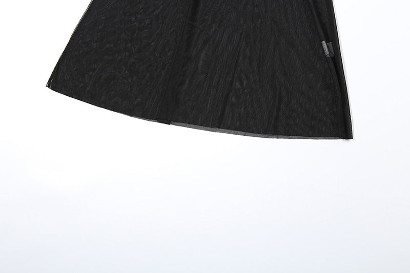 Velvet Crush Mesh Panel Mock Neck Long Sleeve Maxi Gown - View 11