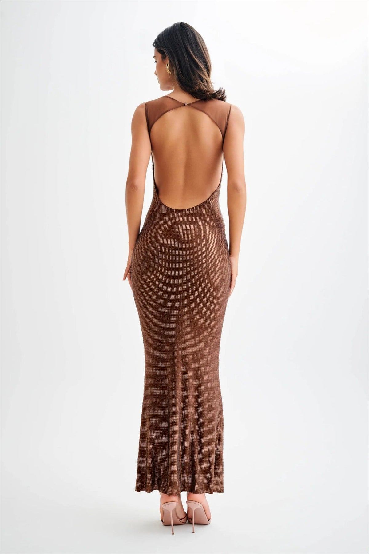 Mesh Strap Scoop Neck Sequin Mermaid Bodycon Maxi Gown - View 11