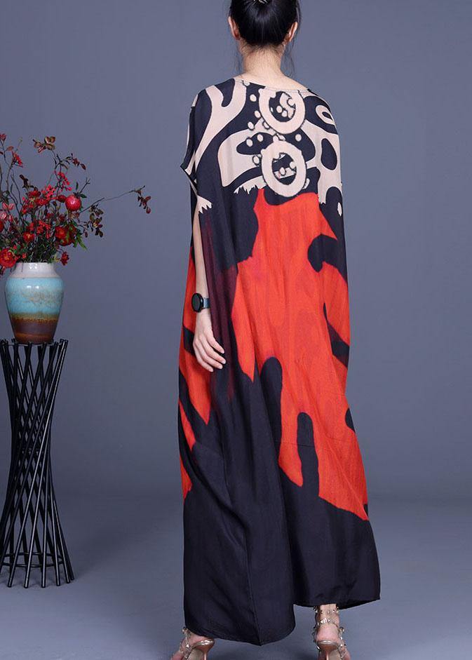 Abstract Print Oversized Round Neck Cap Sleeve Kaftan Maxi Dress - View 4