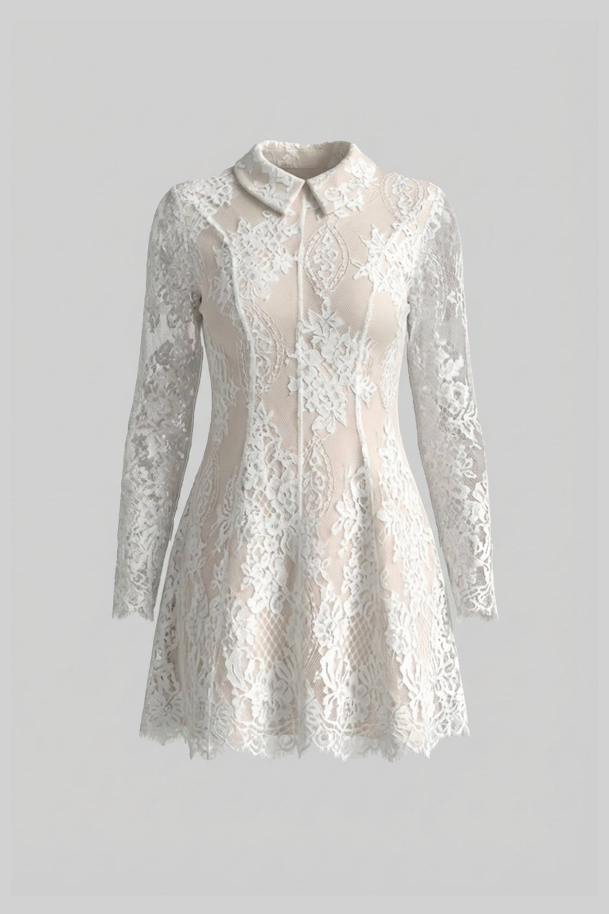 Long Sleeve Lace Mini Dress - Ivoire - View 2