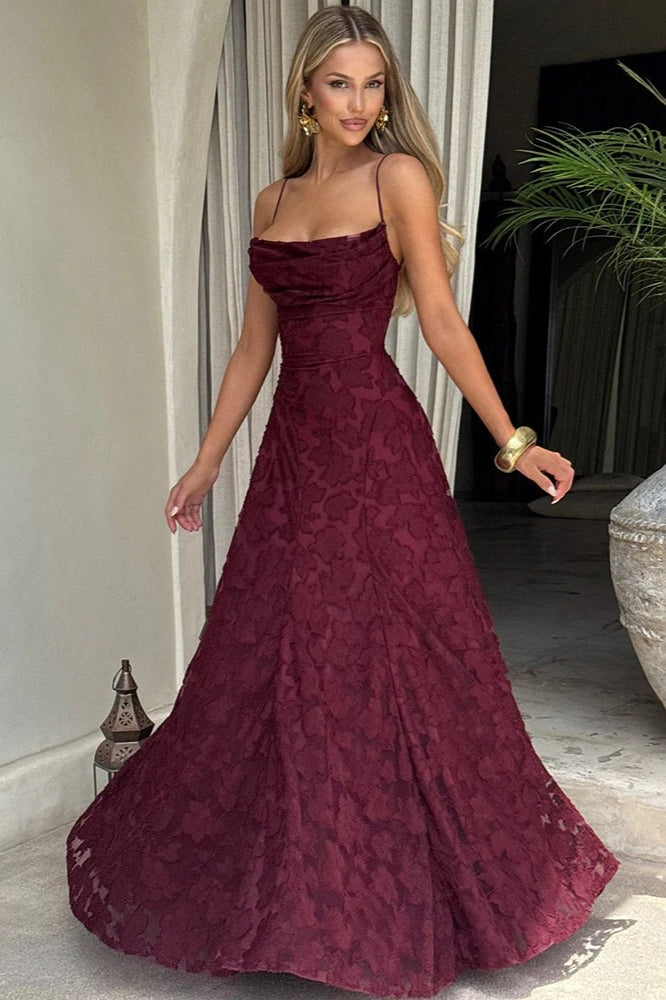 Lace-Up Backless Maxi Dress in Claret