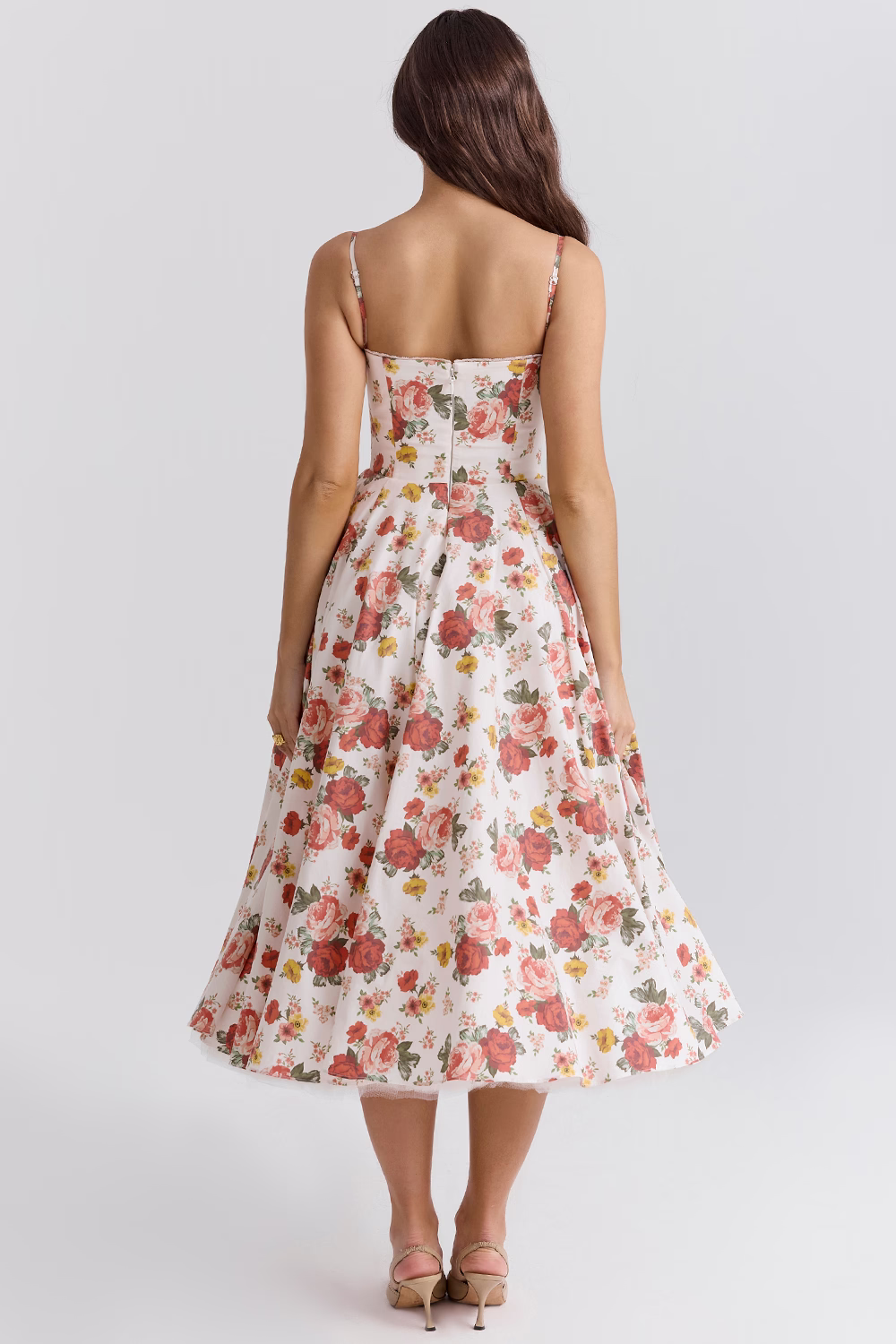 Spaghetti Strap Sweetheart Lace Trim Corset Midi Cocktail Dress - View 15