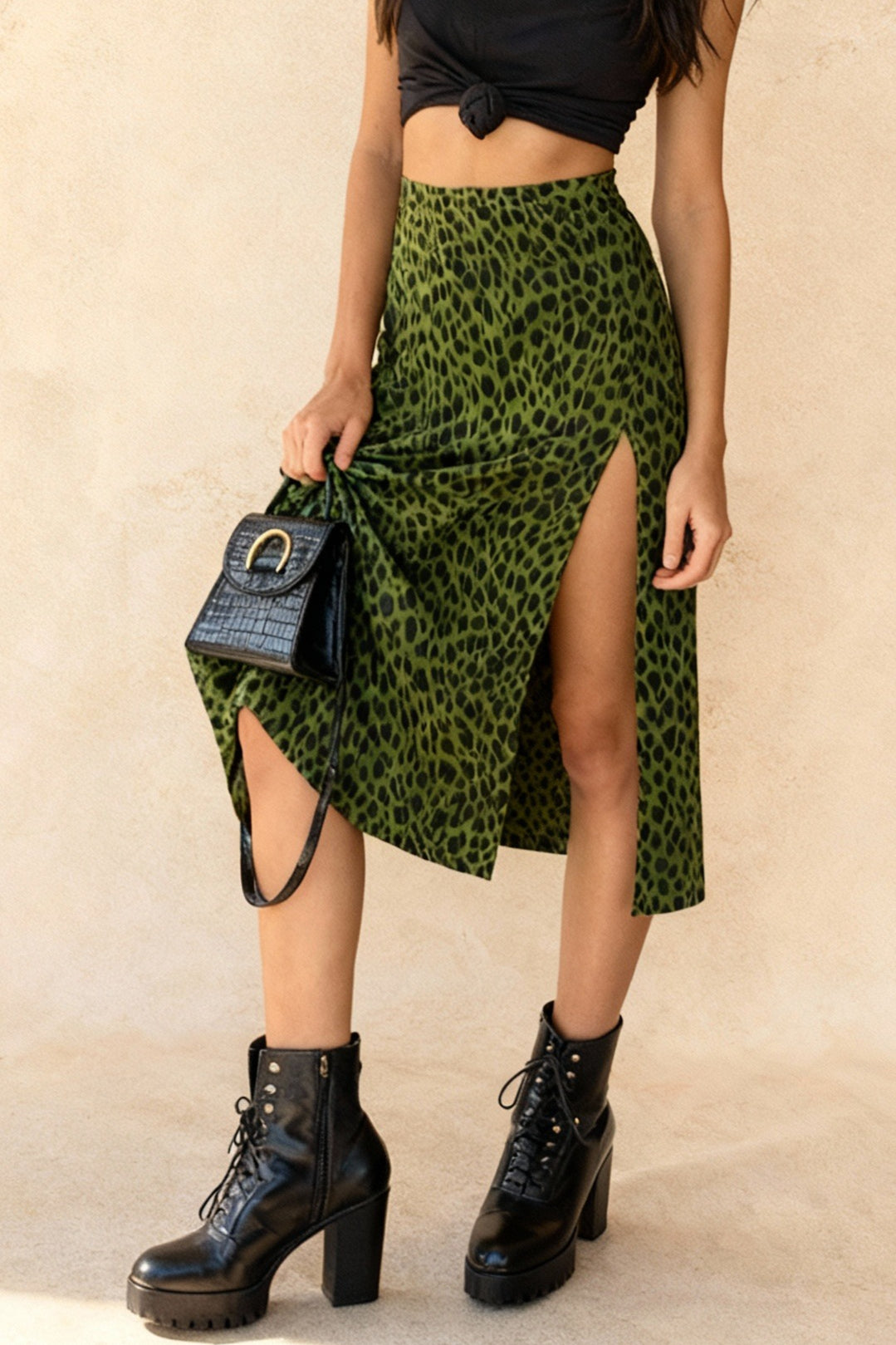 JuliaFashion- Street Wear Elastic Split Midi Skirt