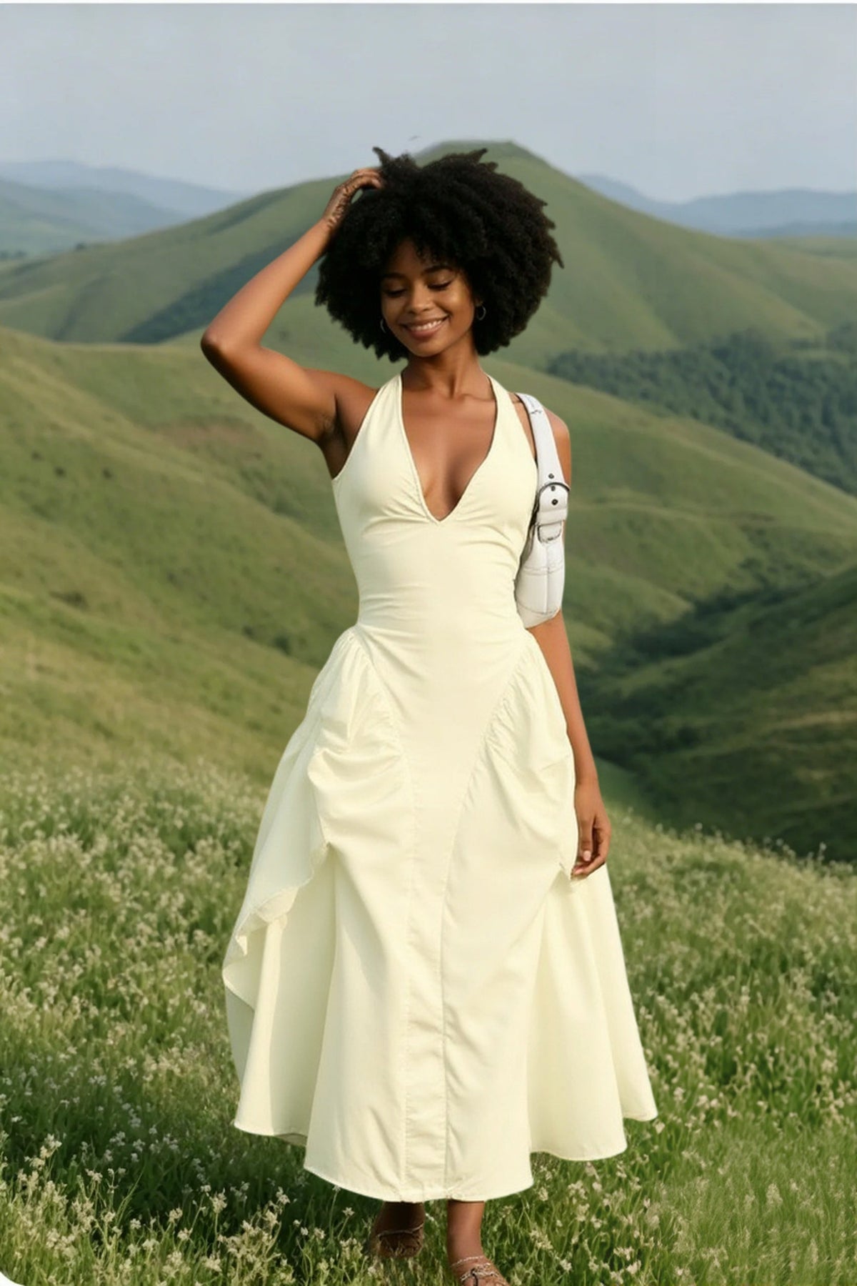 Patchwork Backless Midi Dress