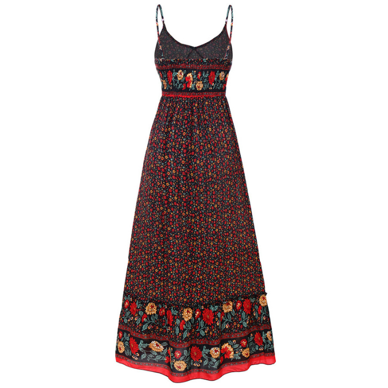 Floral Print Spaghetti Strap V-Neck Border Hem Tiered Maxi Dress - View 3