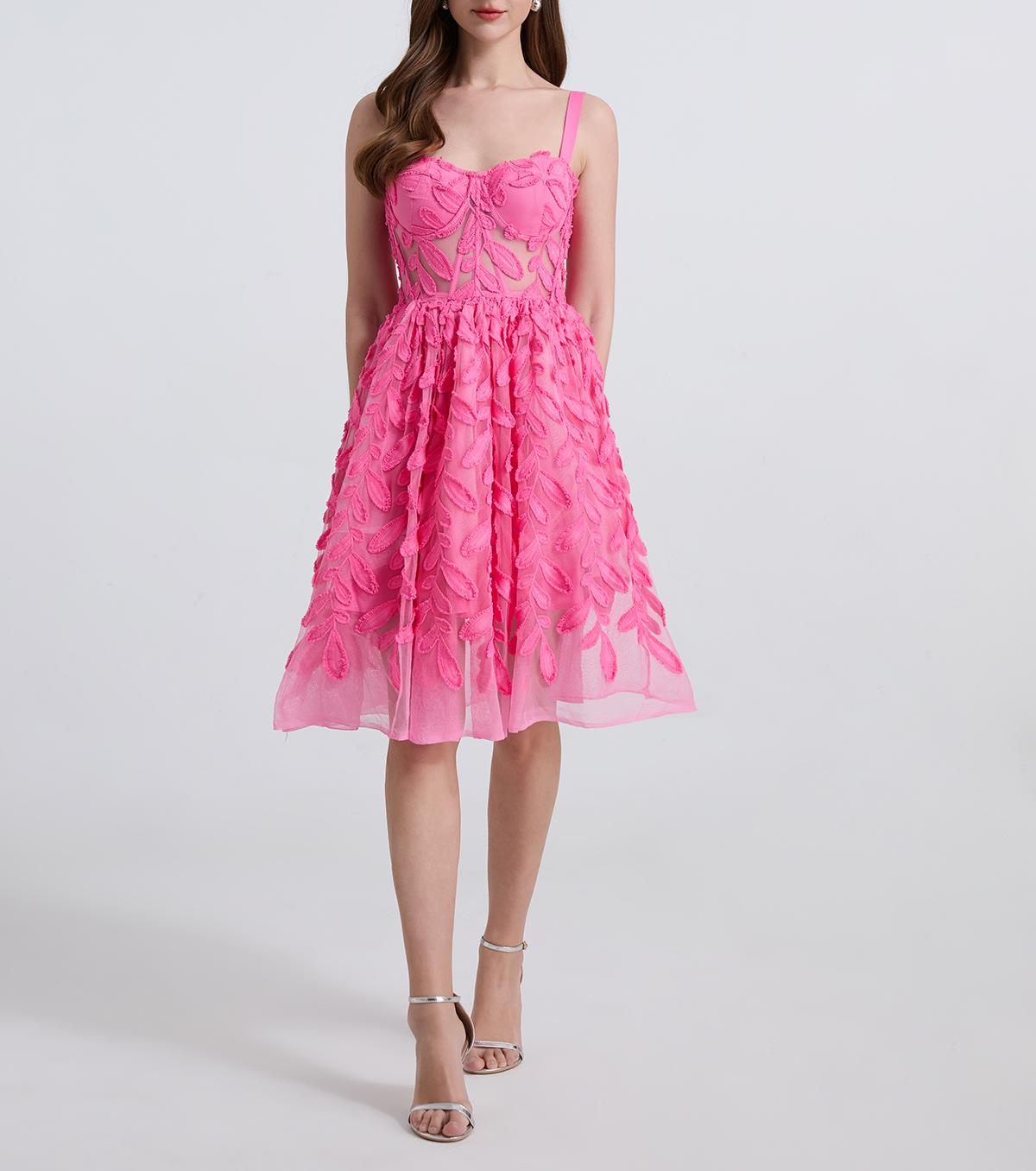Embroidered Lace Mesh Slim Fit Fishbone Wire Halter Top Dress