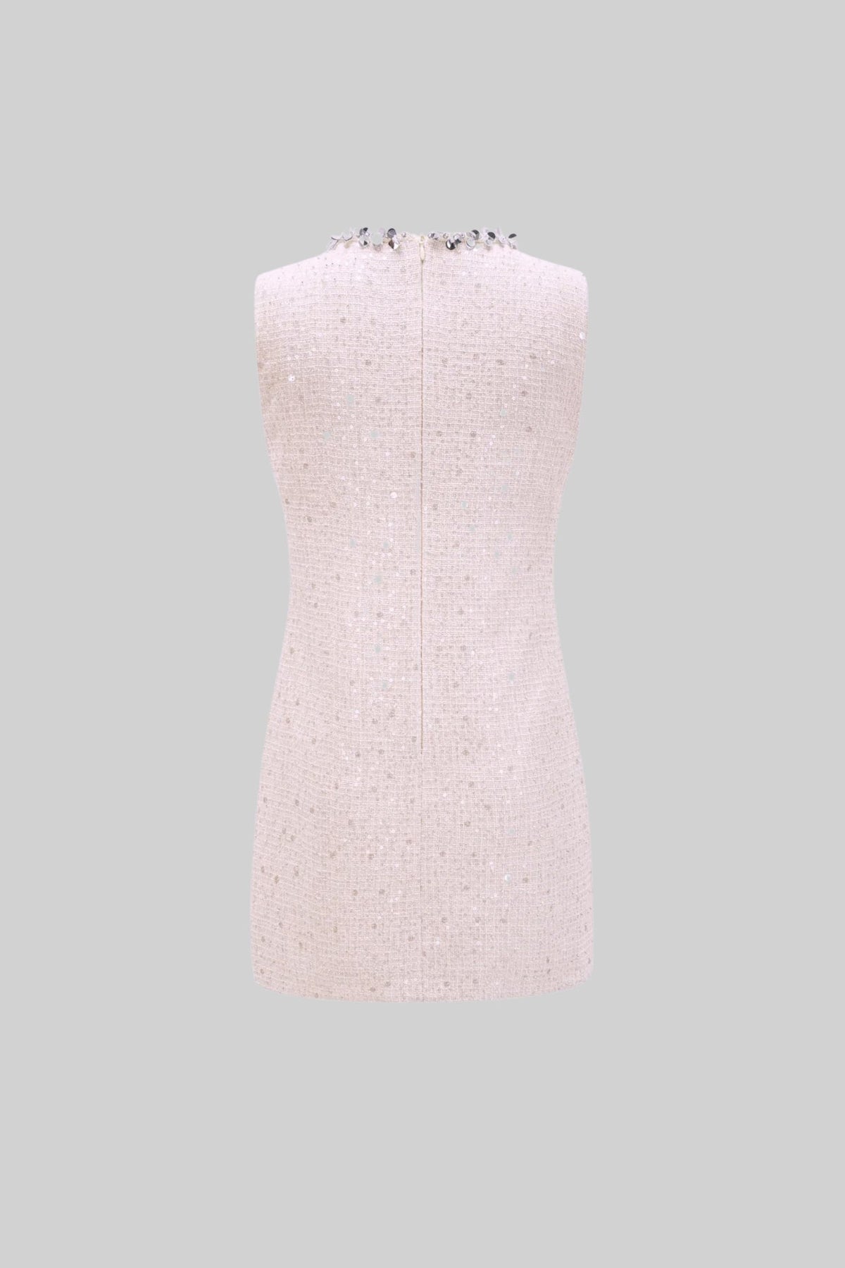 Sequin Tweed Teardrop Keyhole Floral Sequin Trim Shift Mini Dress - View 2