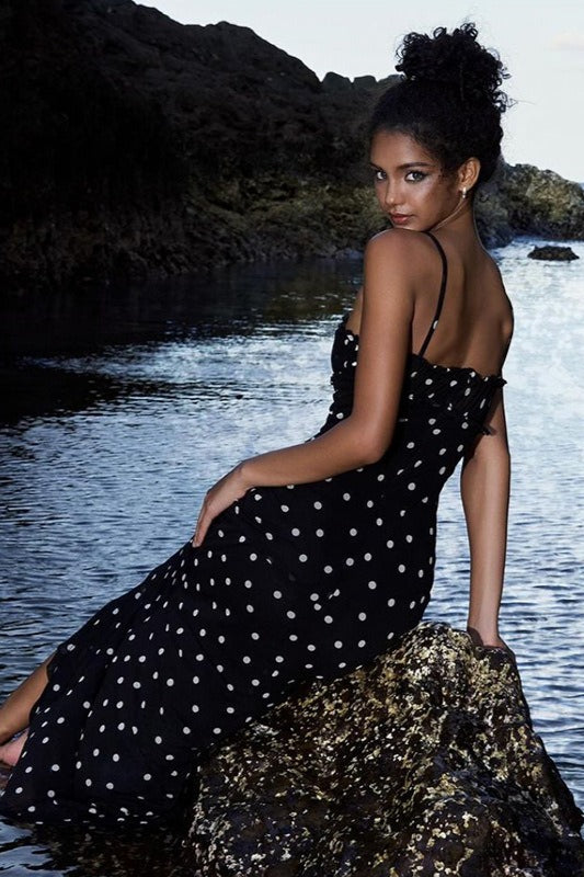 Polka Dot Spaghetti Strap Sweetheart Bustier Maxi Dress - View 4