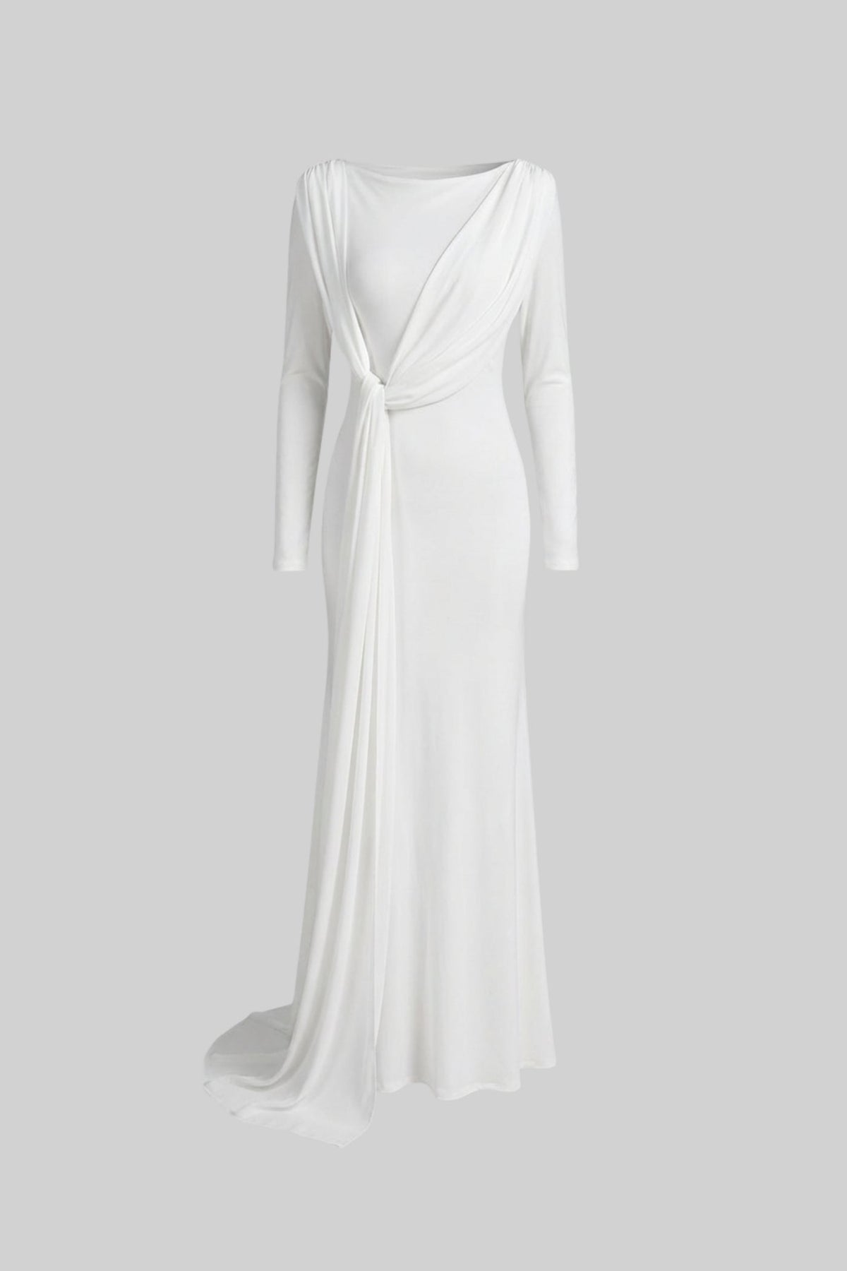 Draped Long Sleeve Maxi Dress - White - View 2